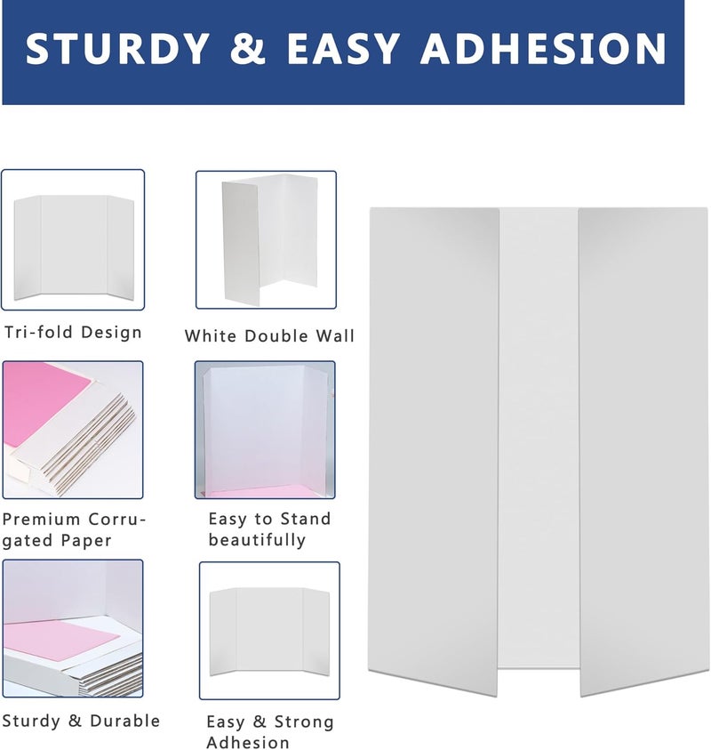 Rsgift 4 Pcs 26x16.5 inches Medium Trifold Poster Boards with Double Sided Tapes and Cardboard, Corrugated Display Boards, Professional Presentation Boards for School Project, Exhibitions - Image 3